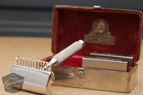 Ever Ready 1912 Style Single Edge Safety Razor in Metal Case w/ Blade Banks
