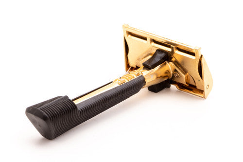 Gem Gold Push Button Single Edge Razor | Black Plastic Handle