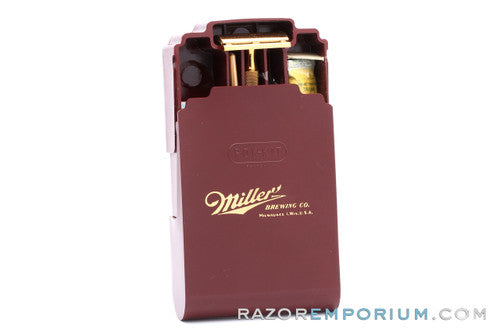 1940's Gillette Gold Ball End Tech 3 Piece Travel Safety Razor Set - Miller Brewing Co. Milwaukee, Wisc. USA