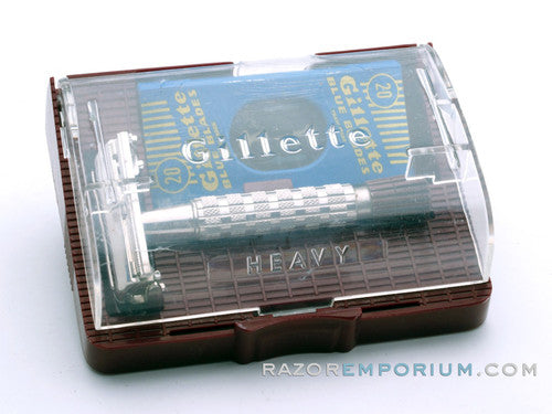 1950's British Gillette Heavy Red Tip DE Super Speed Safety Razor w/ Case & Blade Bank | Made in England | RARE