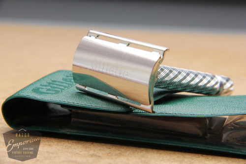 Gillette 1960's Spiral Handle Ball End Tech Safety Razor w/ Green Travel Pouch - Made in England