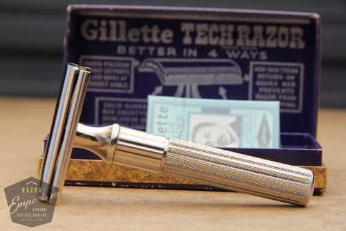 Gillette 1930's Nickel Tech Razor in Brown Box / Excellent