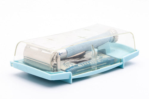 1963 Gillette I1 Blue Star Lady Gillette DE Safety Razor with Case and Blade Bank