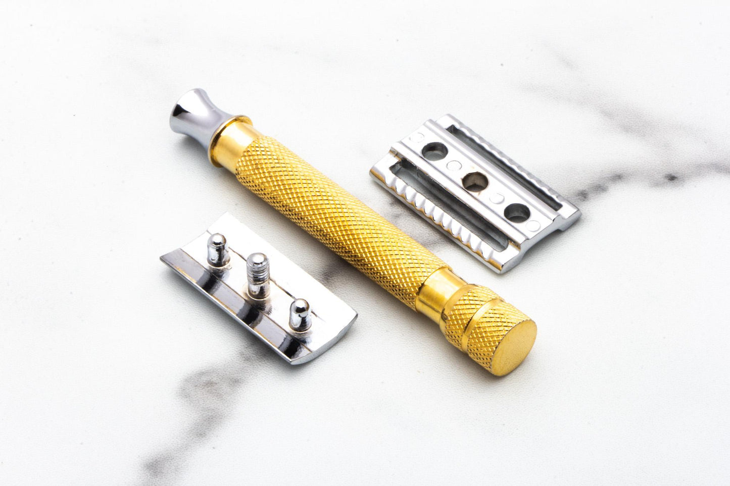 Unbranded Three Piece Gold & Nickel Double Edge Safety Razor Set | Original Condition