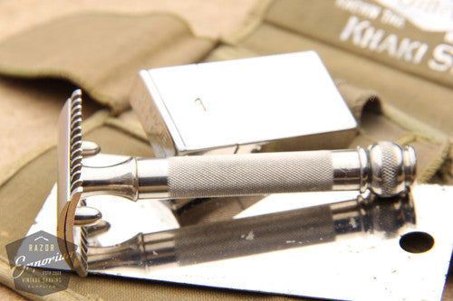 Gillette 1919 Khaki Service Set Ball End Old Type in Snap Case