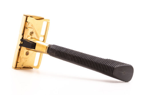 Gem Gold Push Button Single Edge Razor | Black Plastic Handle