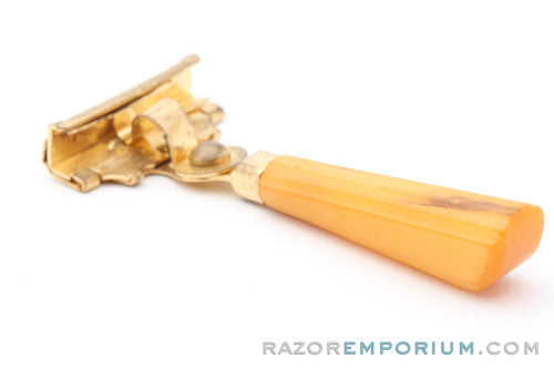 1950's Schick Gold Injector with Yellow Bakelite Handle