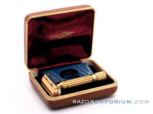 Gillette 1948-51 Aristocrat DE Safety Razor w/ Leather Case & Blades