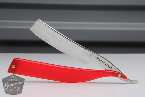11/16" Silver Steel Straight Razor w/ Red Acrylic Scales | Wedge