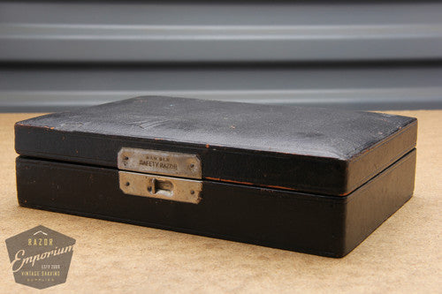 Gem 1912 New Style Single Edge Safety Razor & Strop in Black / Purple Leather Case