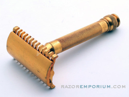 1930's Gillette Gold NEW Long Comb Ball End Double Edge Safety Razor Set