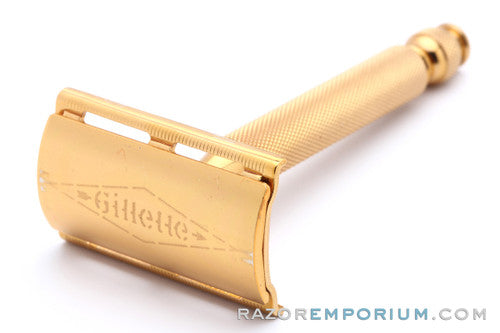 1940's Gillette Gold Ball End Tech 3 Piece Travel Safety Razor Set - Miller Brewing Co. Milwaukee, Wisc. USA