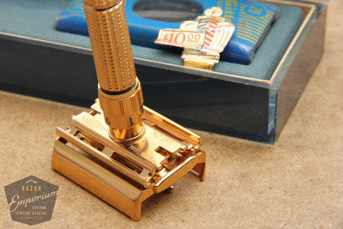 Gillette 1960 Gold Toggle Adjustable DE Safety Razor Set w/ Case & Instructions - F4