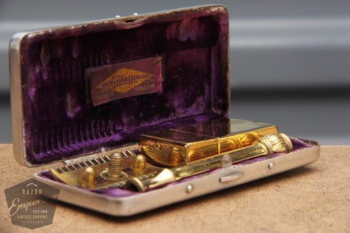 Gillette 1917 Gold Basketweave Pocket Edition - Old Type (DE) Travel Set- Nickel Case
