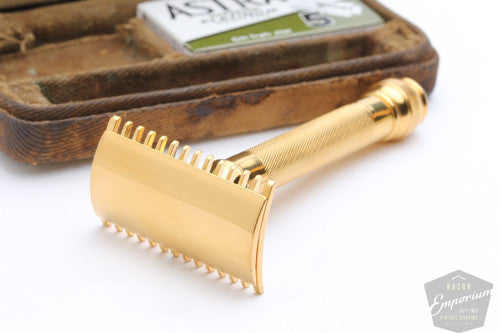 Gillette 1919 Khaki Set Ball End Old Type Razor * Gold Revamp