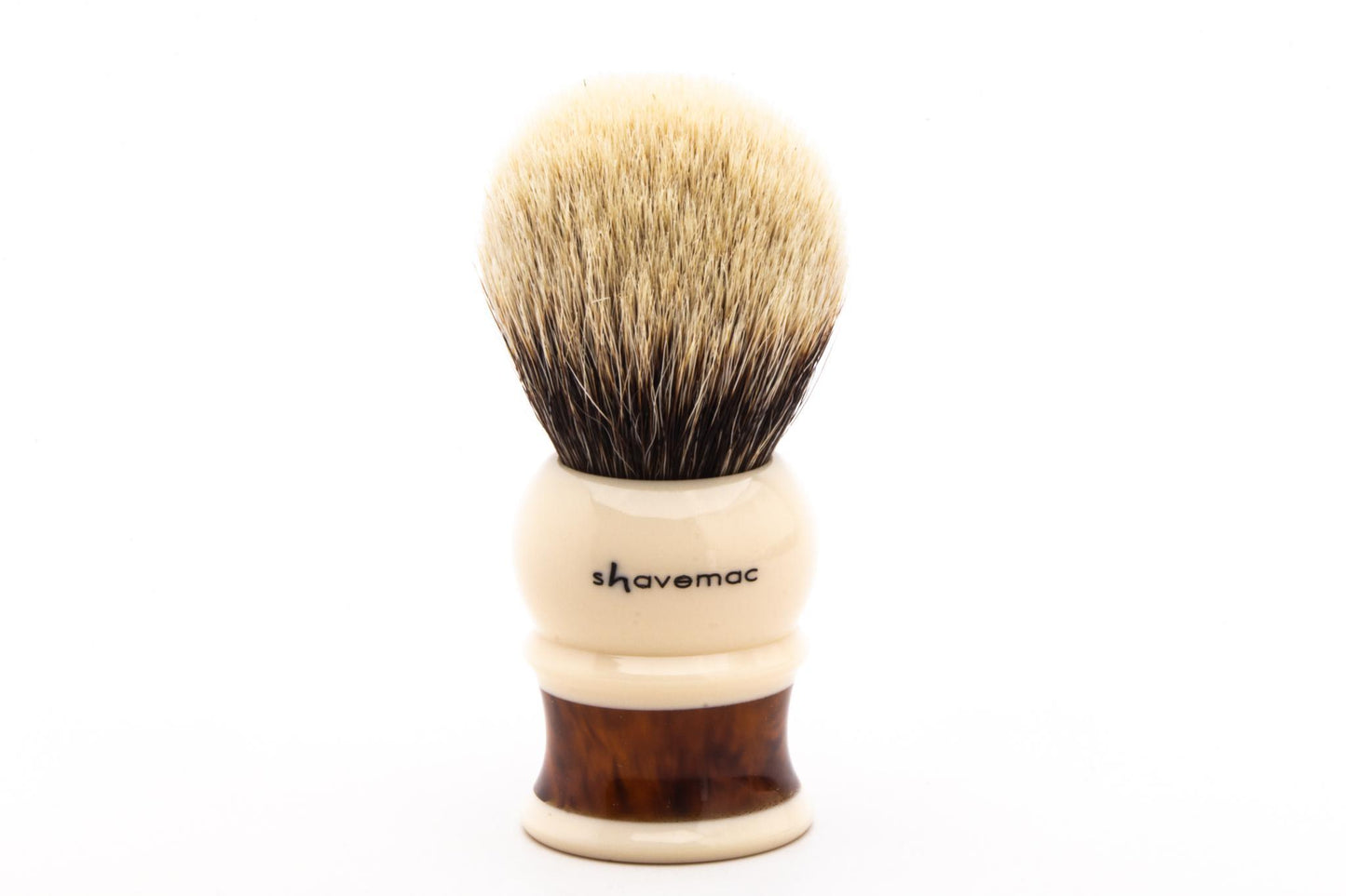 Shavemac | Germania Silvertip 2-Band Badger Shave Brush With Tortoise & Ivory Handle