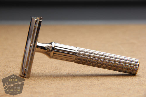 Gillette 1940's Fat Handle Tech 3 Piece Safety Razor -- Nickel REVAMPED