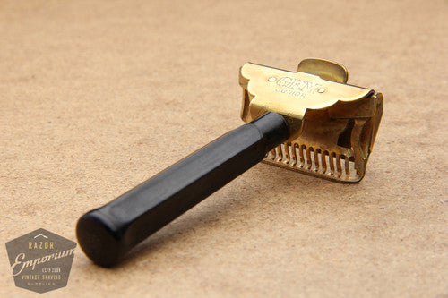 Gem Junior Gold 1940's Single Edge Safety Razor w/ Black Slide Case