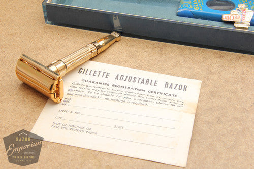 Gillette 1960 Gold Toggle Adjustable DE Safety Razor Set w/ Case & Instructions - F4