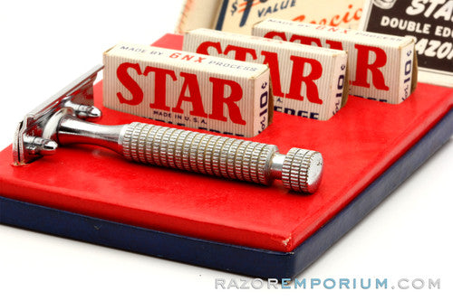 Star Double Edge Safety Razor Model 100 USA in Cardboard Box w/ Blades & Instructions