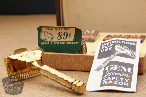 Gem Junior Gold 1940's Single Edge Safety Razor w/ Brown Box