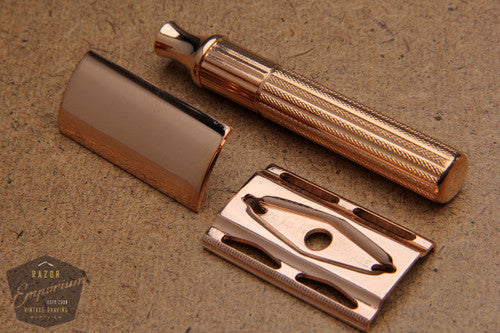 Gillette 1940's Fat Handle Tech 3 Piece Safety Razor * Rose Gold REVAMPED