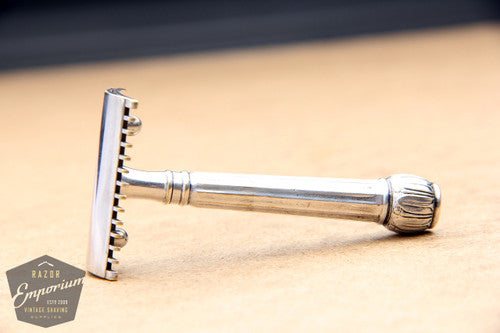 Gillette 1910 Silver ABC Pocket Edition Lined Handle - Old Type Open Comb DE Razor Set