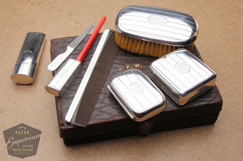 Gillette 1922 New Improved Sterling Silver Travel Combination Set in Brown leather box-RARE