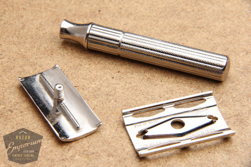 Gillette 1940's Fat Handle Tech 3 Piece Safety Razor ** Nickel REVAMPED