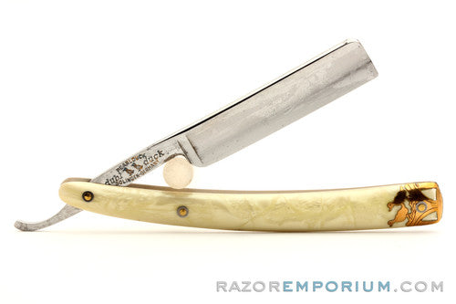 5/8" Dubl Duck Pearlduck Goldedge w/ Gold Inlay Celluloid Scales Straight Razor | Solingen, Germany