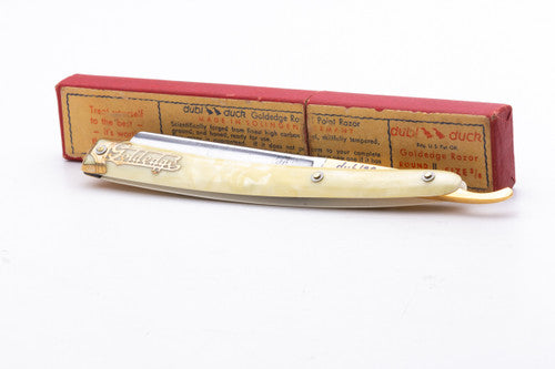 5/8" Dubl Duck Pearlduck Goldedge & Gold Inlay Celluloid Scales Straight Razor | Solingen, Germany