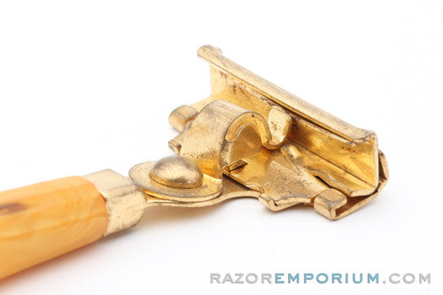 1950's Schick Gold Injector with Yellow Bakelite Handle
