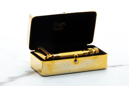 1960's Coles Gold Slant Double Edge Safety Razor Set | Original Condition