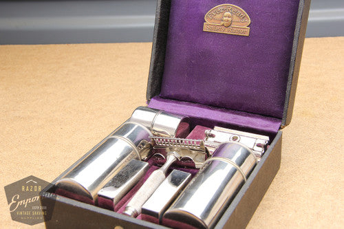 Ever-Ready 1912 Style Snap-Top Single Edge Safety Razor Set in Black Leather Box
