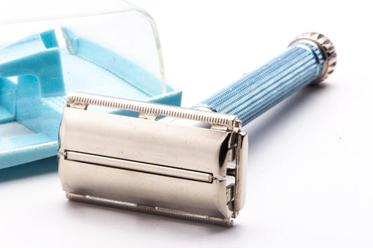 1962 H4 Gillette Lady Blue Star Double Edge Safety Razor Set | Original Condition