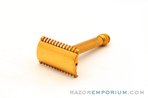 1930's Gillette Regent Gold Ball End Old Type Style DE Razor in Black Leather Case