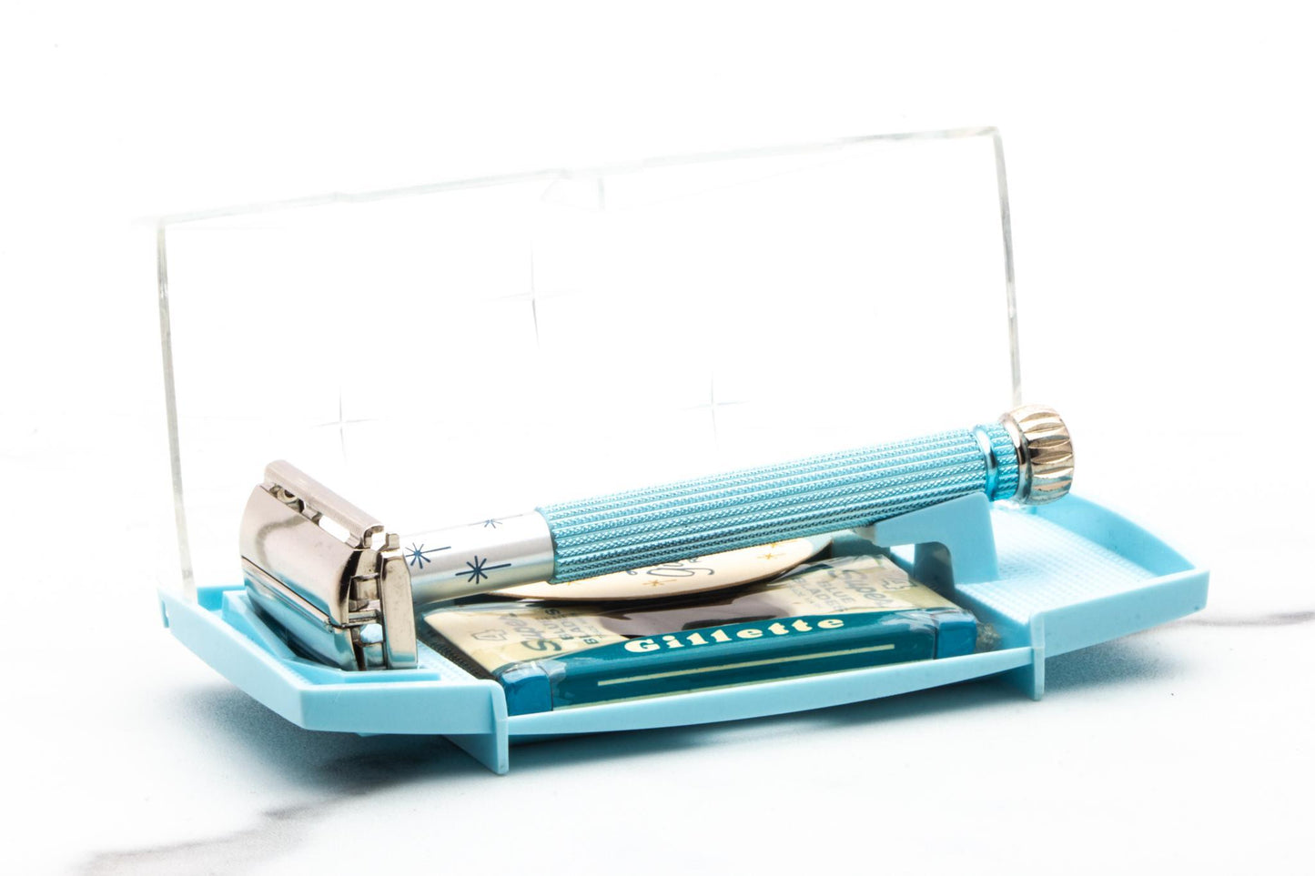 1962 H4 Lady Gillette Double Edge Safety Razor in Blue Styrene Case | Mint Condition