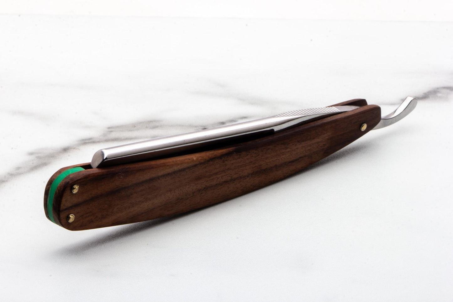 6/8" Restored Ralf Aust Straight Razor With Wood Scales and Green Wedge Accent