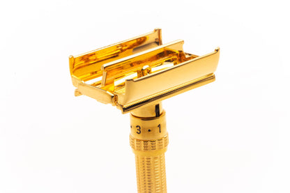 1964 J1 Gillette Slim Aristocrat Adjustable Double Edge Safety Razor | 24k Gold Revamp