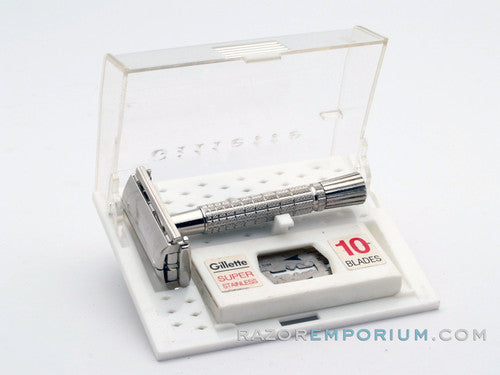 1960 F3 Flair Tip Super Speed DE Safety Razor Set w/ White Case & Blade Bank