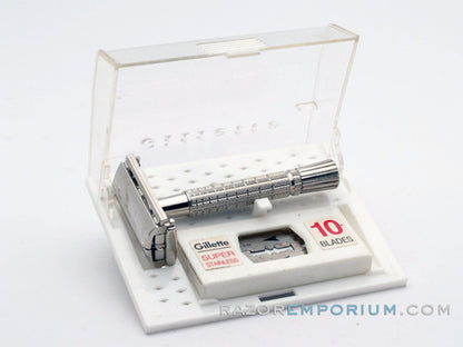 1960 F3 Flair Tip Super Speed DE Safety Razor Set w/ White Case & Blade Bank