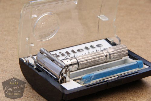 Gillette 1960 Fatboy / $1.95 Adjustable DE Safety Razor in Case - Mint