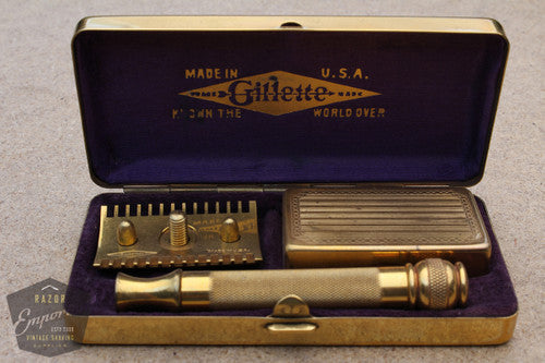 Gillette 1930's Ball End Old Type Style Razor in Gold Pinstripe Case