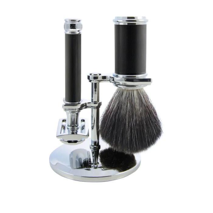 Edwin Jagger | Black Rubber Coated 3 Piece DE Set (Black Synthetic)