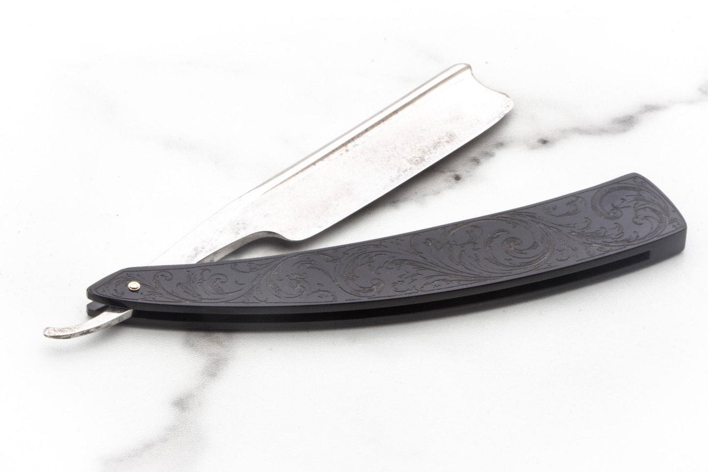 6/8" Vintage Restored Wade & Butcher Straight Razor with Filigree Etched Acrylic Scales & Barbers Notch