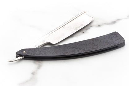 6/8" Vintage Restored Wade & Butcher Straight Razor with Filigree Etched Acrylic Scales & Barbers Notch