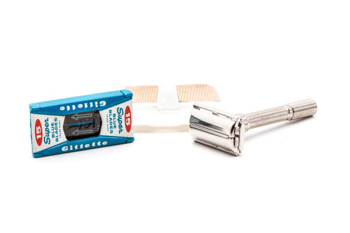1962 H2 Gillette Slim Adjustable Double Edge Safety Razor Set with Case & Blade Bank