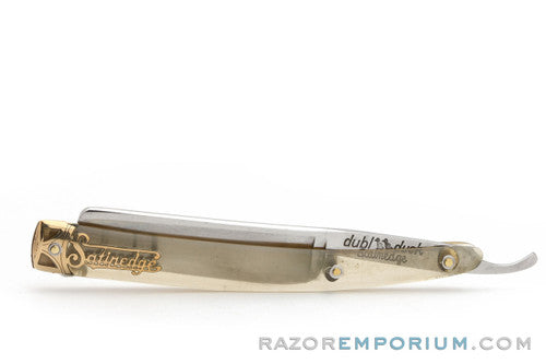 5/8" Dubl Duck Pearlduck Satinedge Straight Razor w/ Original Gold Inlay Celluloid Scales | Solingen, Germany