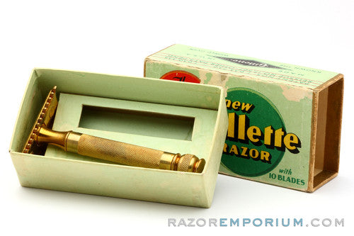 1930's Gillette Goodwill Ball End Gold DE Safety Razor Made in USA w/ Box