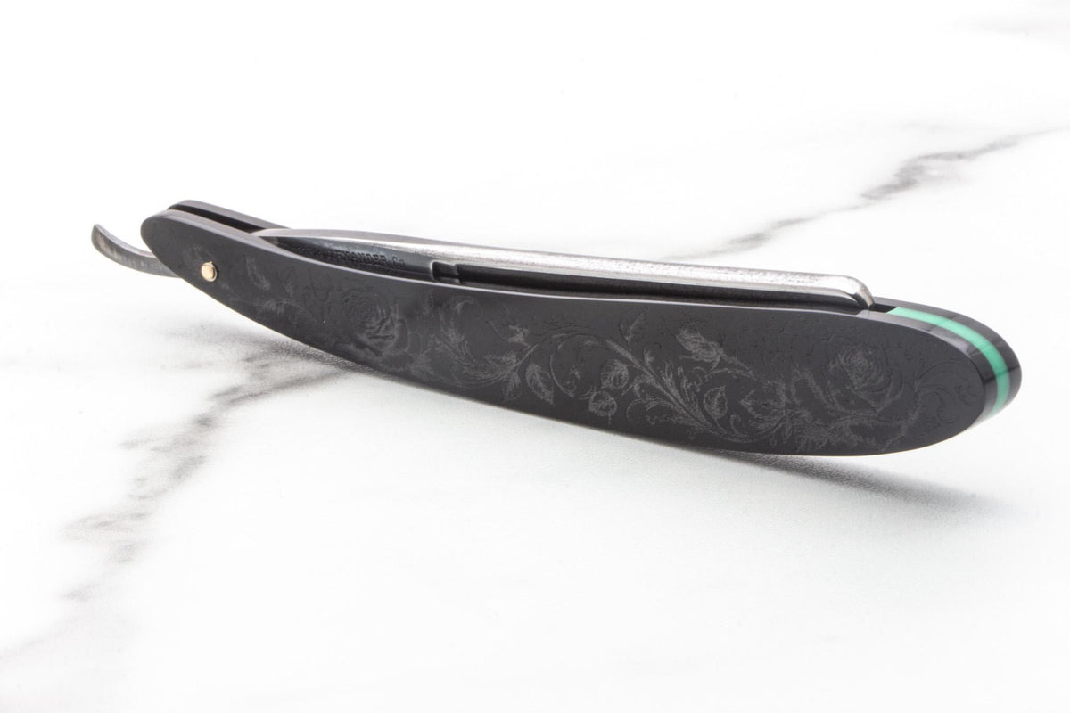 4/8" Vintage Restored Sperry & Alexander Co. Black Beauty Straight Razor With Rose Etched Scales